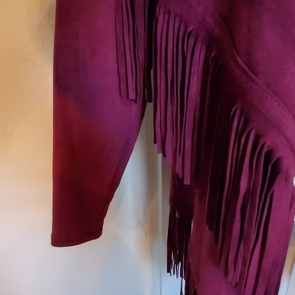DG2 by Diane Gilman Fringe Waterfall Maroon Jacket - Picture 4 of 8